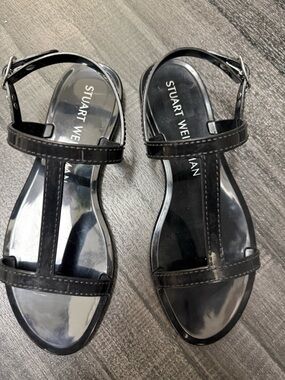 Stuart Weitzman Black Patent Strappy Sandals